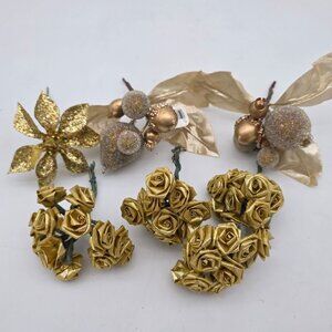 Gold Floral Picks & Glittered Ornaments Holiday Decoration Crafting Supplies